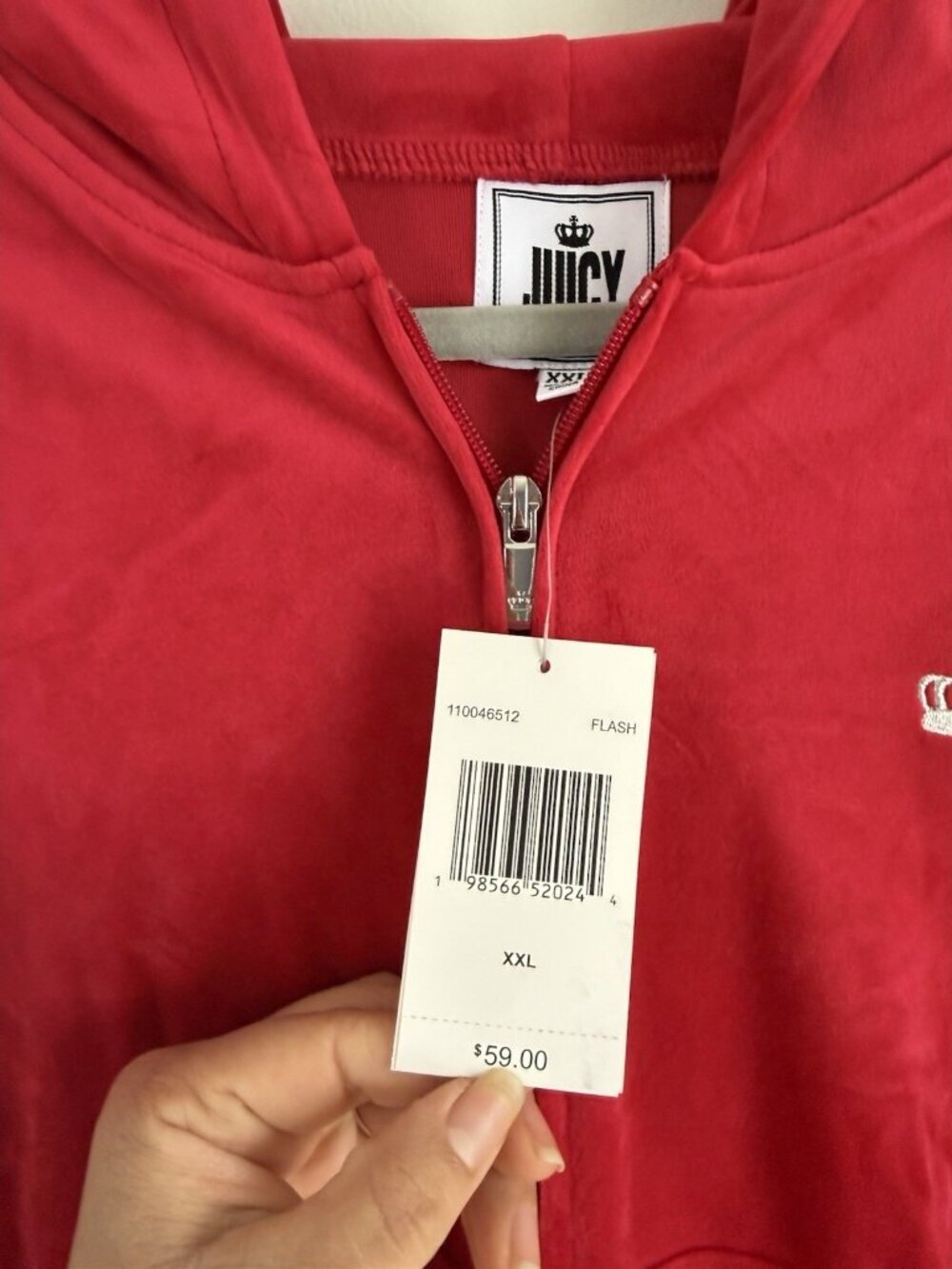 Juicy Couture Velour Hooded Track Jacket RED Full Zip Crown Bling Back NEW XXL - Picture 6 of 10